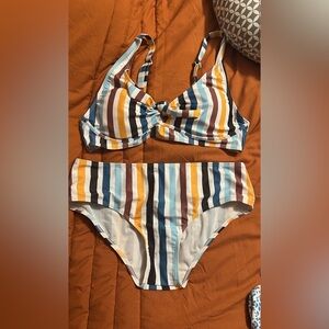 Striped Bikini Set with Knot Detail